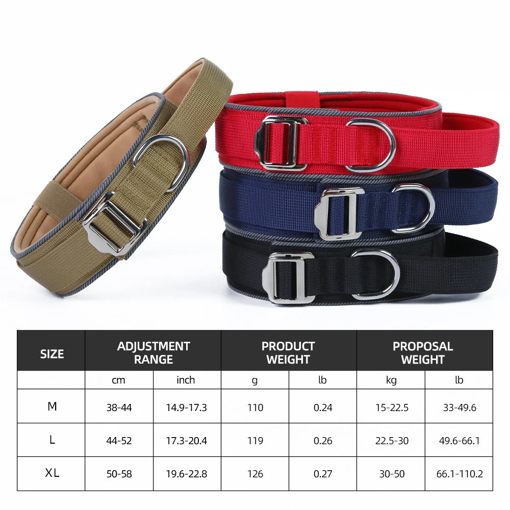 Padded Reflective Tactical Dog Collar for Medium & Large Dogs