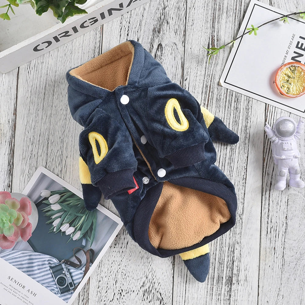 Eevee Anime Cosplay Dog Costume – Kawaii Plush Insulated Coat for Small Dogs