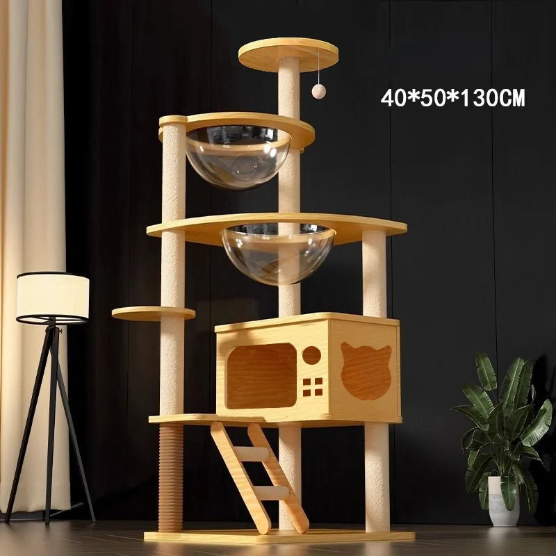Multi-Level Wooden Cat Tree with Sisal Scratching Posts