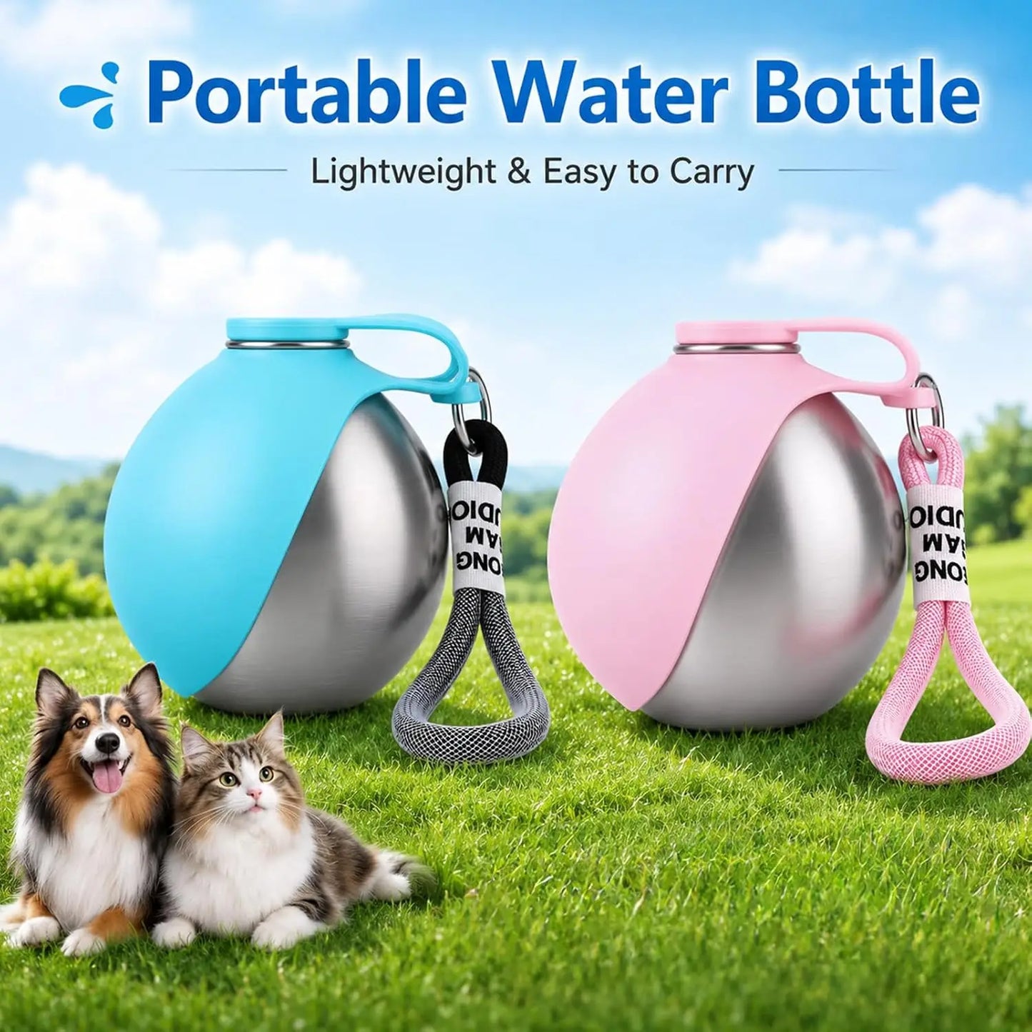 2-in-1 Stainless Steel Dog Water Bottle with Foldable Bowl