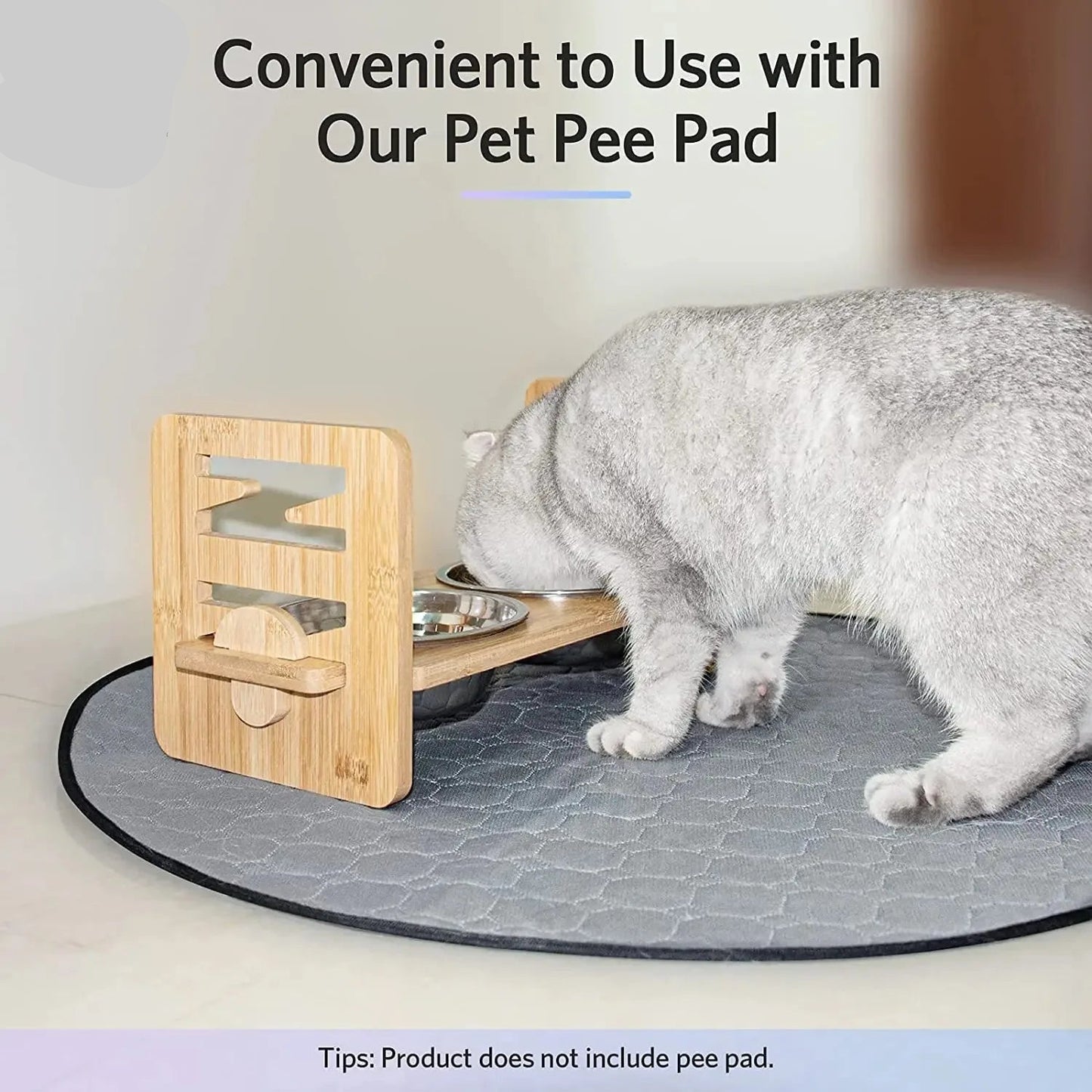 Bamboo Elevated Dog Bowl Stand with 6-Level Adjustable Height — 2 Stainless Steel Bowls
