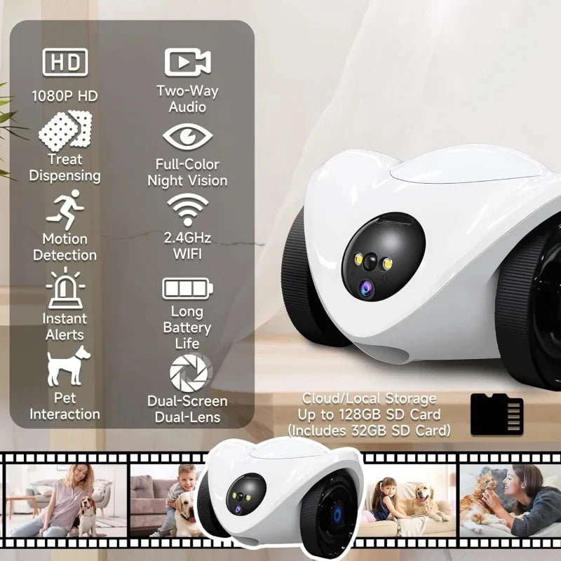 Smart Robot Pet Camera with Treat Dispenser & Two-Way Talk — 1080p WiFi