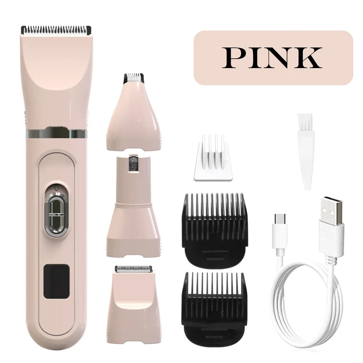 4-in-1 Cordless Pet Grooming Set with 4 Blades — Low Noise Rechargeable Clipper