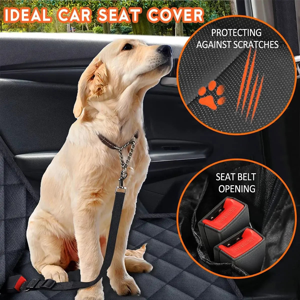 Waterproof Dog Car Seat Hammock Cover | Dirt-Resistant Back Seat Protector with Shoulder Straps