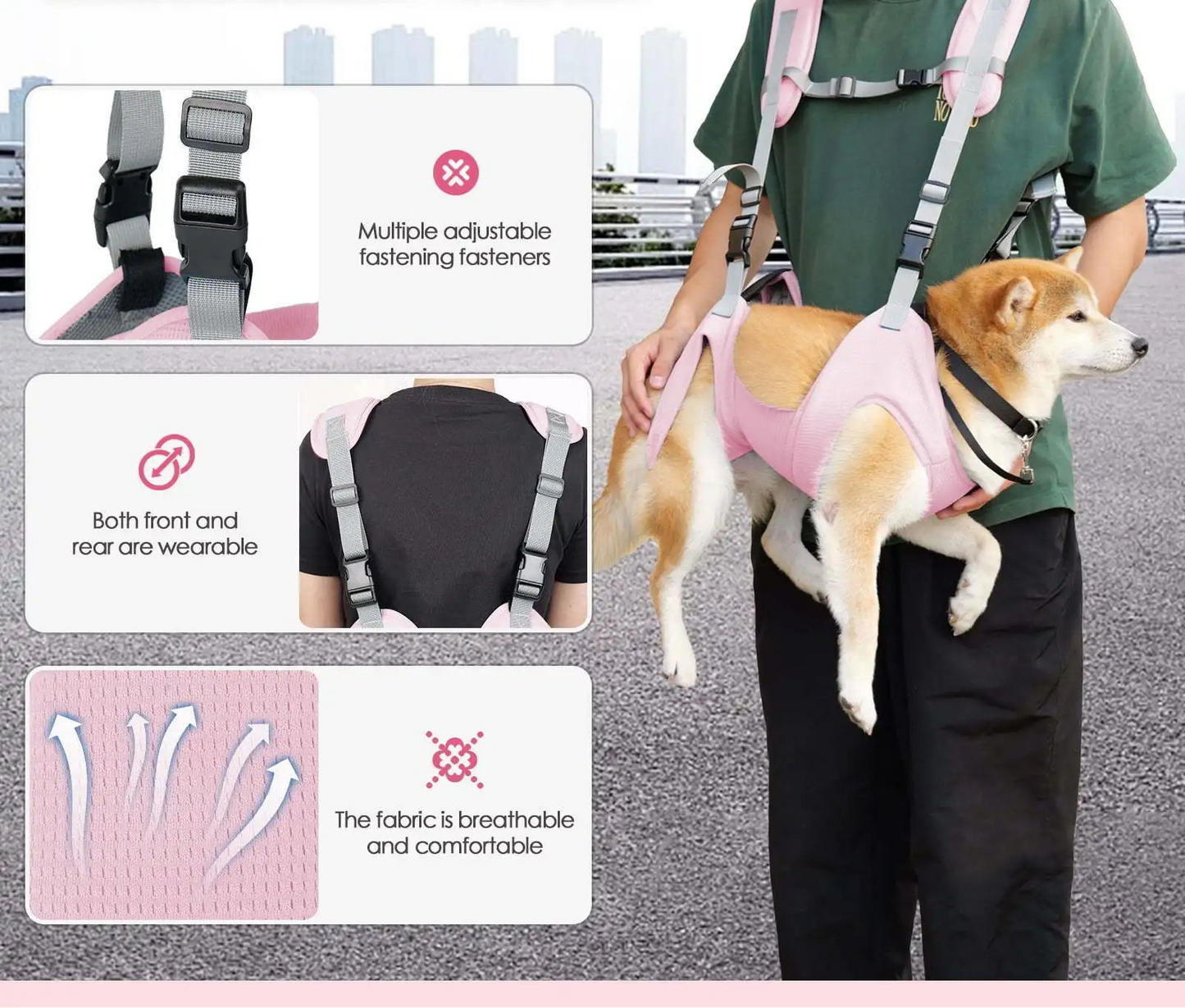 Dog Carrier Backpack & Front Carrier with Lift Harness - Legs Out Design