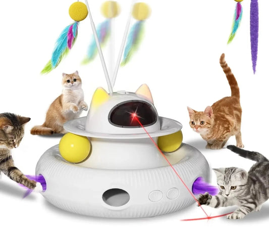 4-in-1 USB Rechargeable Interactive Cat Toy with Feather Wand & Ball
