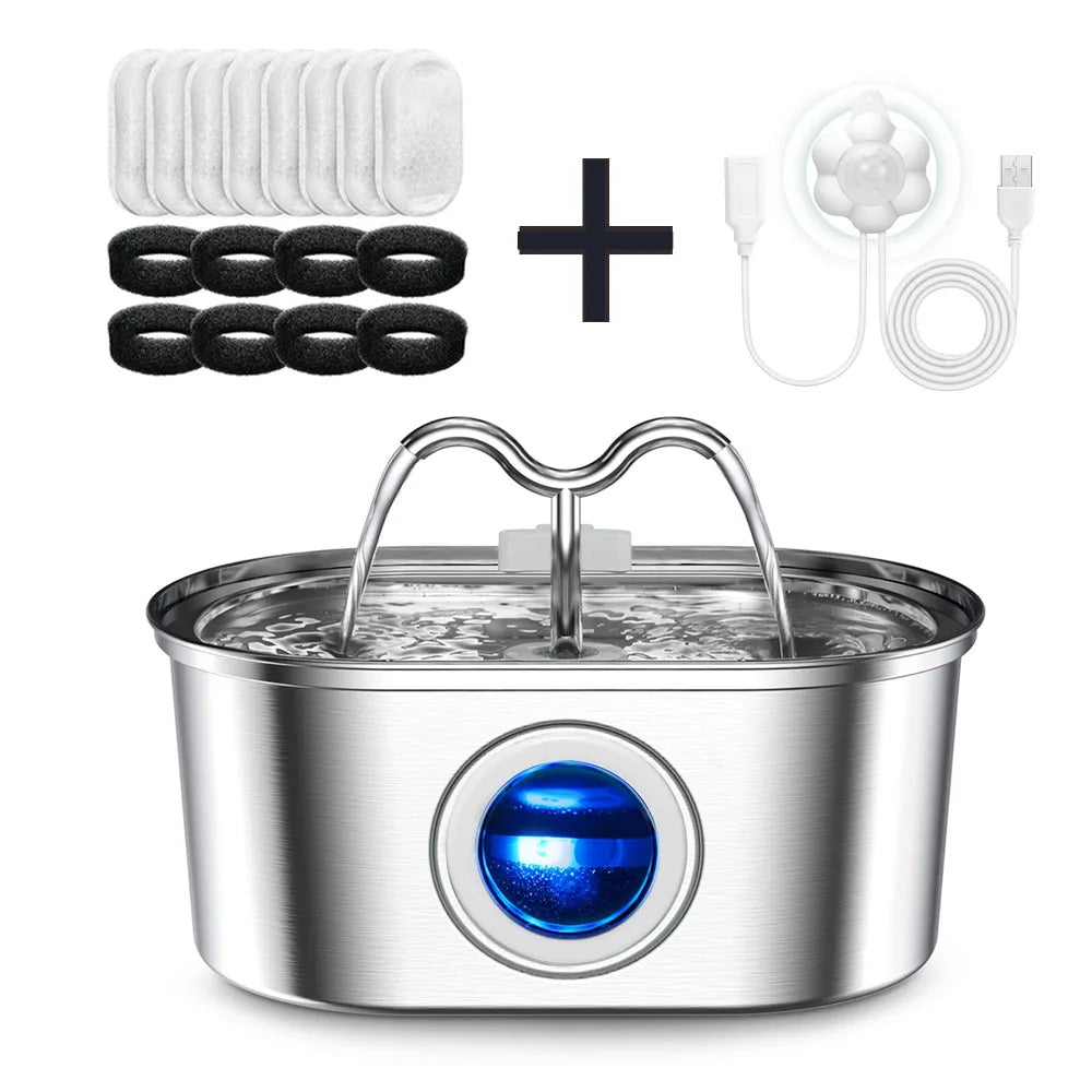 Cat drinking fountain 3.2L stainless steel cat drinking fountain ultra-quiet transparent window pet automatic filtering drinking