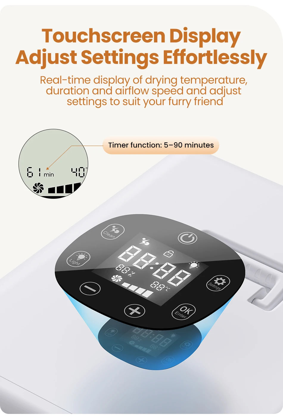 Boîte de séchage intelligente pour animaux de compagnie de 70 L avec séchage à 360° et contrôle automatique de la température
