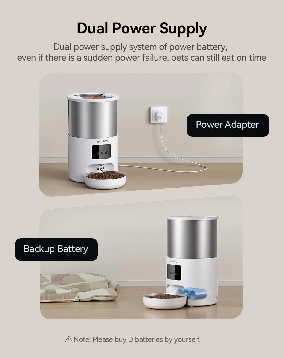 Distributeur automatique intelligent pour animaux de compagnie en acier inoxydable de 4,5 L avec Wi-Fi et enregistrement vocal