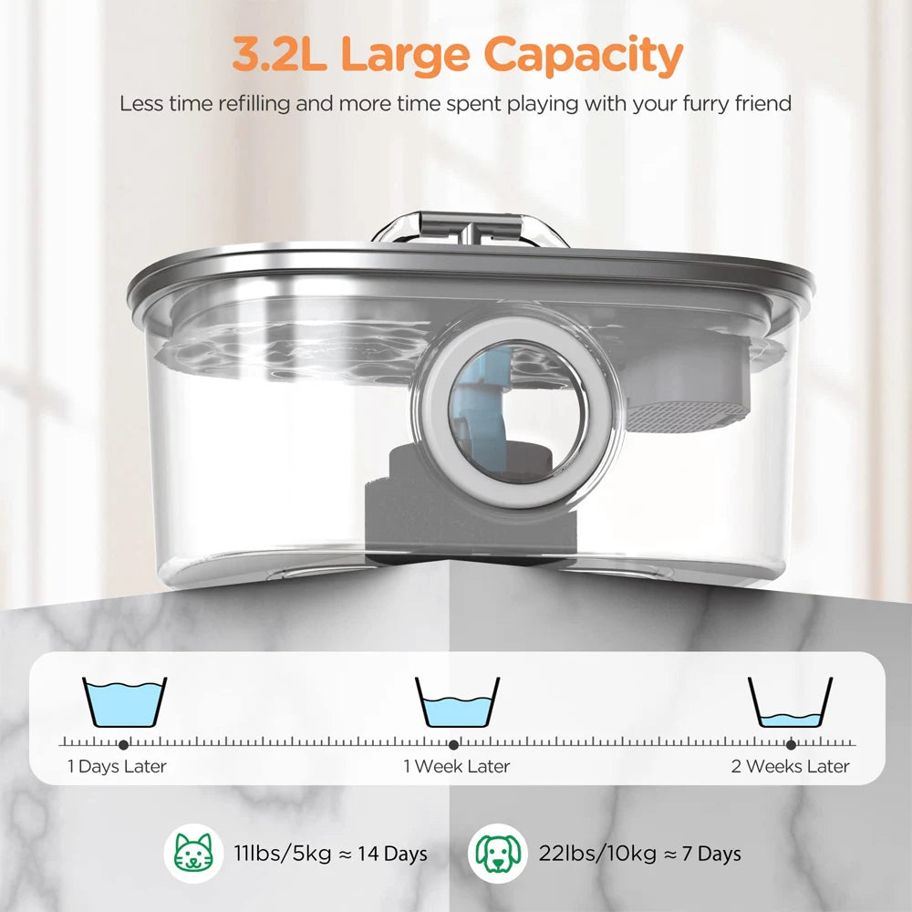 Fontaine à eau en acier inoxydable pour chats et chiens, fenêtre transparente, distributeur d'eau pour animaux de compagnie avec capteur et filtre, distributeur d'eau silencieux pour chats