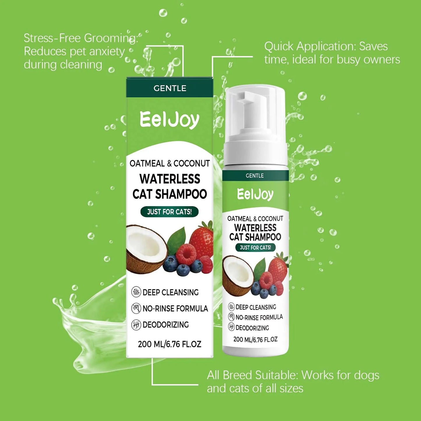 Coconut No-Rinse Dry Shampoo for Cats & Dogs — Sensitive Skin Foam Cleanser with Odour Control