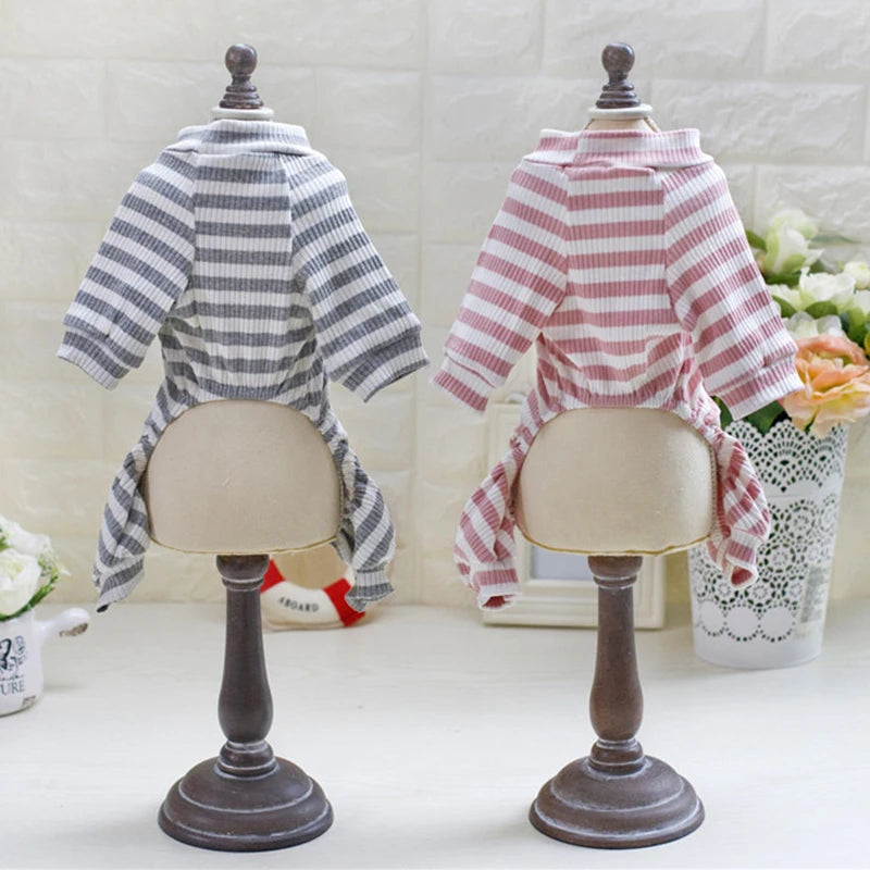 Stripe Print Cotton Pyjama Jumpsuit for Cats & Small Dogs