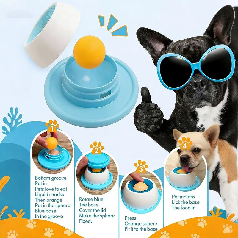 Slow Feeder Lick Bowl with Rolling Ball for Dogs & Cats