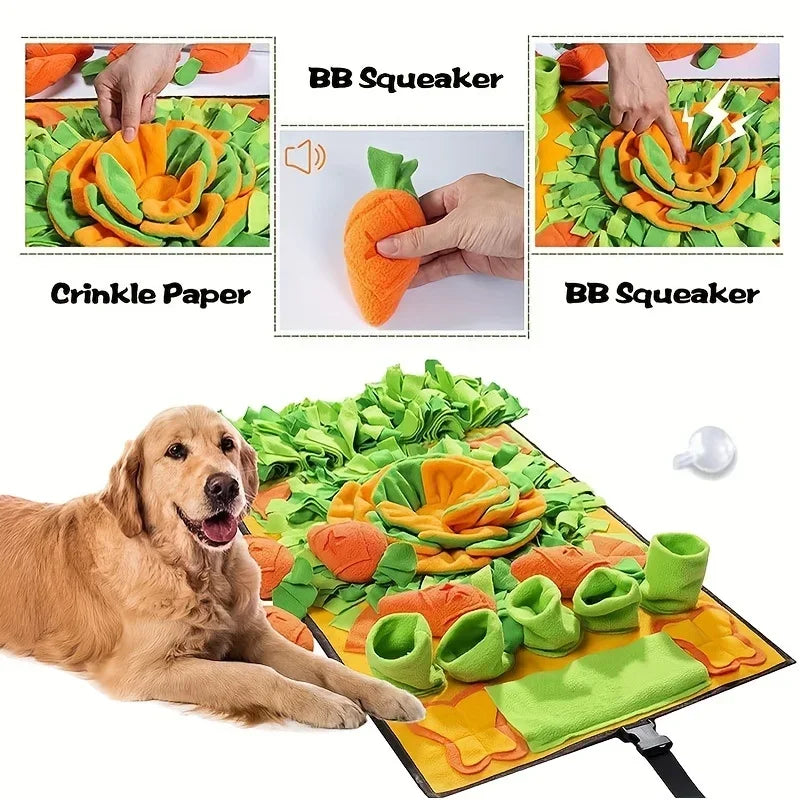Nosework Dog Snuffle Mat with Squeaker, Carrots & Ringing Paper