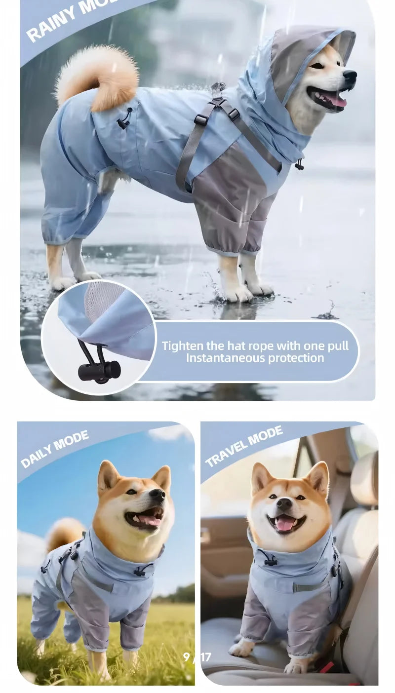 Waterproof Reflective Hooded Dog Raincoat – S to 3XL