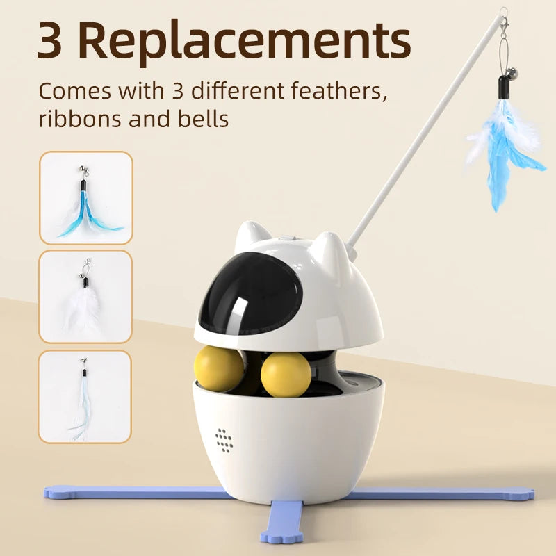 3-in-1 Smart Cat Toy with 360° Laser & 3 Replacement Feather Teasers