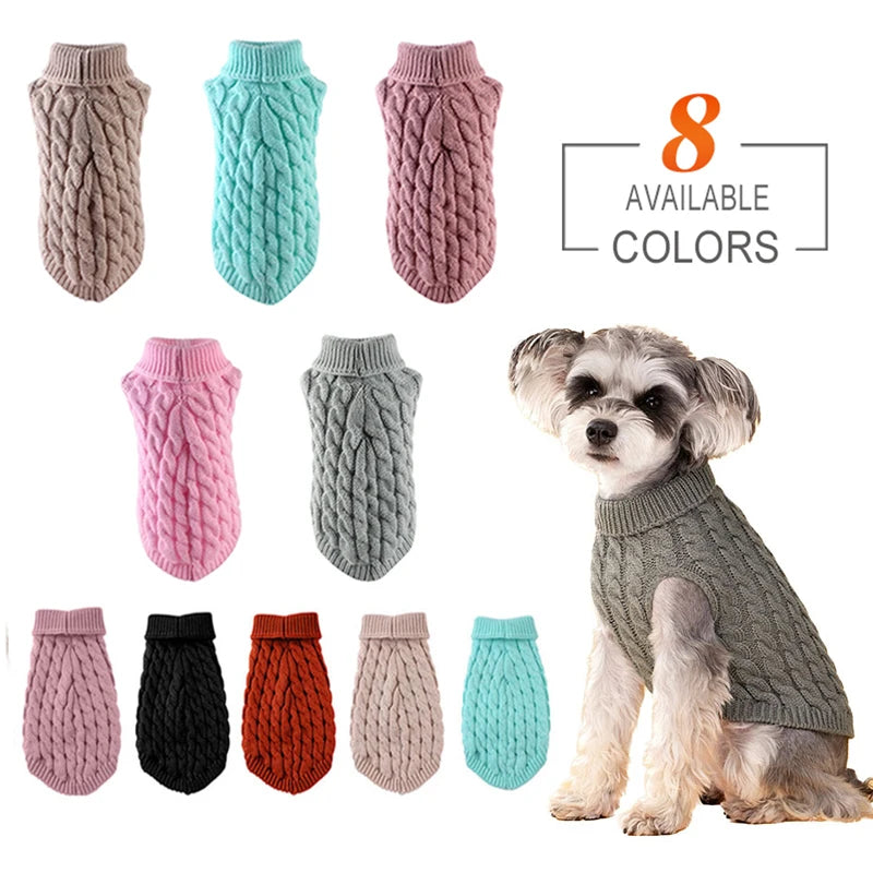 Pull tricoté à col roulé pour chien