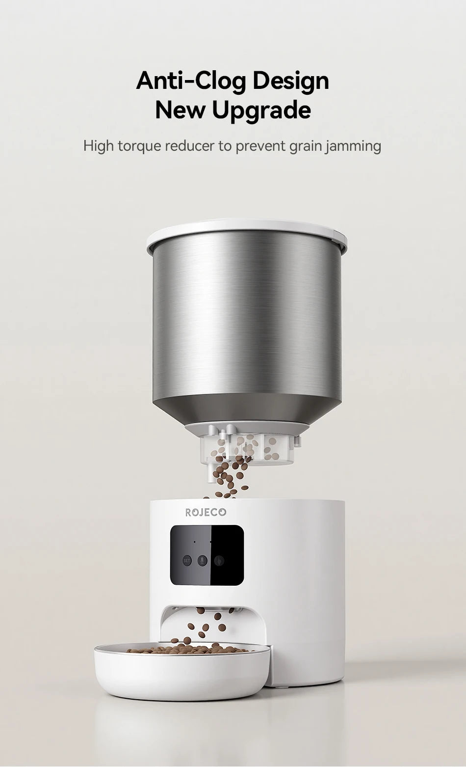 Distributeur automatique intelligent pour animaux de compagnie en acier inoxydable de 4,5 L avec Wi-Fi et enregistrement vocal
