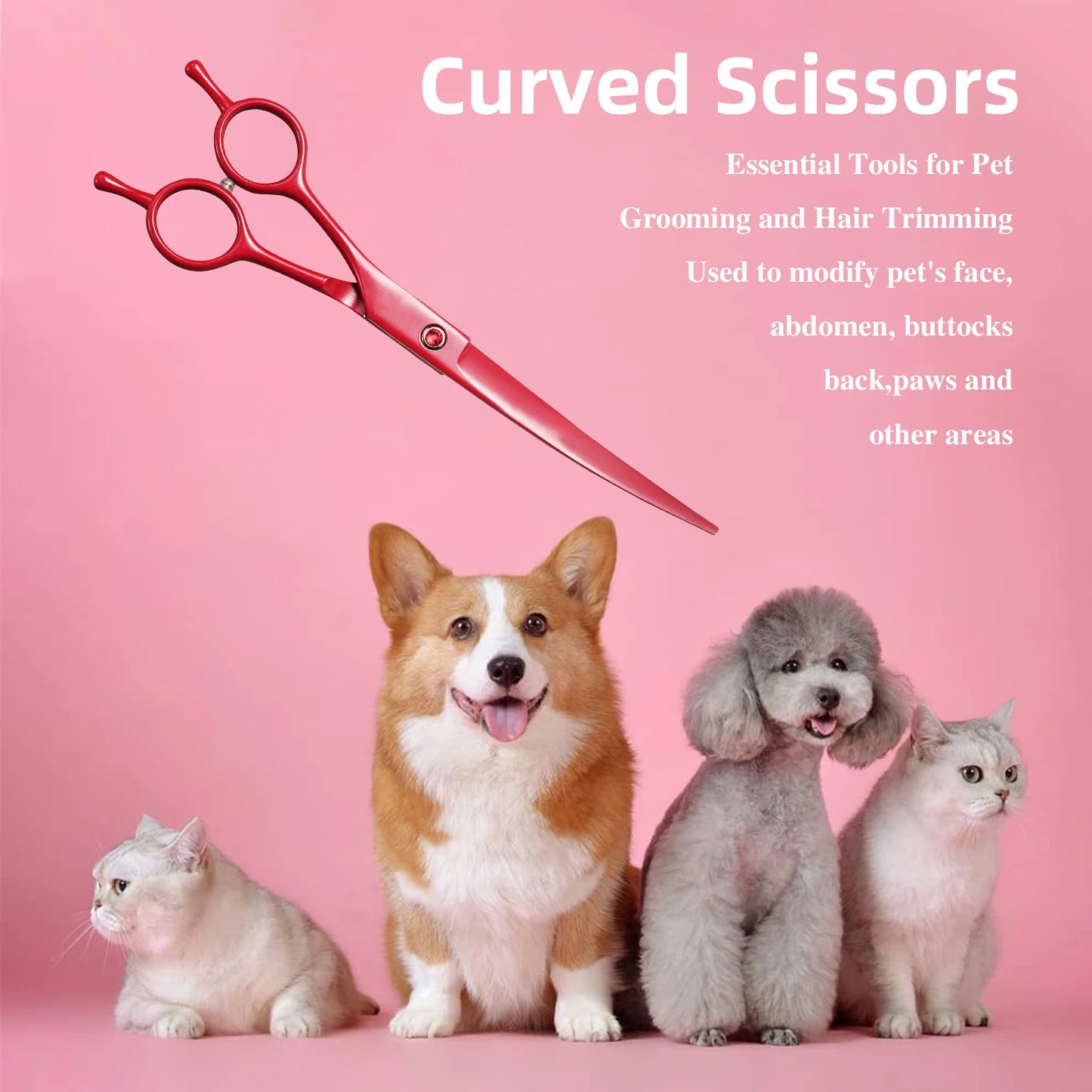 7.5" Professional Curved Grooming Scissors for Dogs & Cats