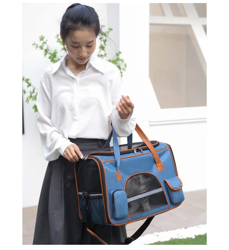 Anti-Collapse Pet Carrier Handbag with Storage Pockets