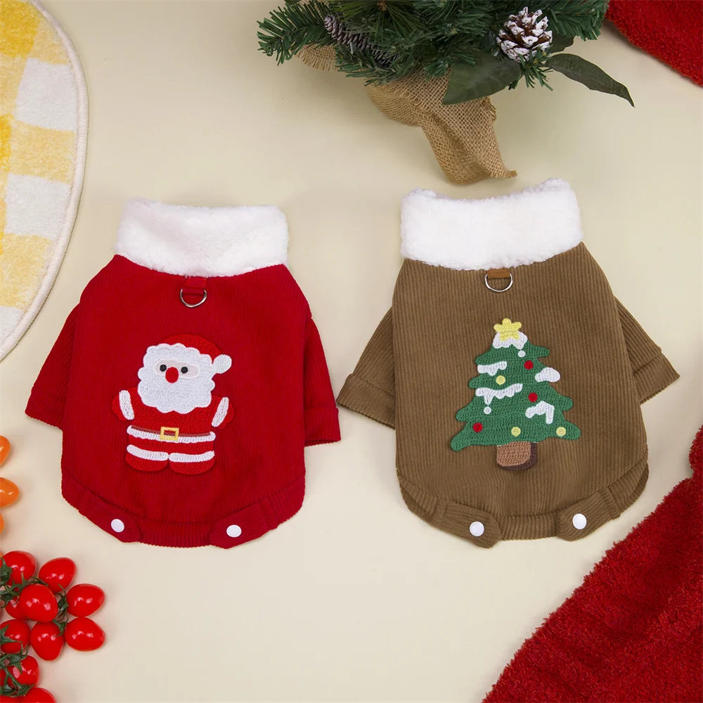 Christmas Pet Jacket with Fur Collar & Traction Ring