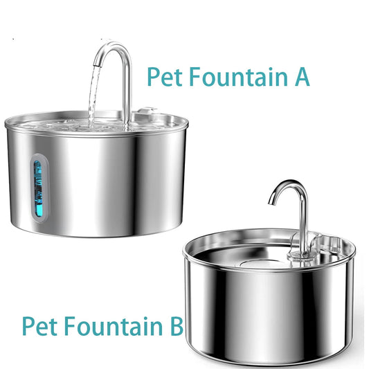 2.2L Stainless Steel Silent Pet Water Fountain — Dual Style with Filter & Sensor Options