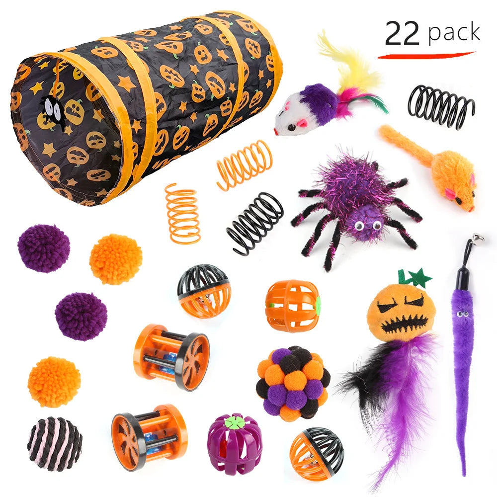 Halloween Cat Toy Variety Set with Wand, Mouse and Bell