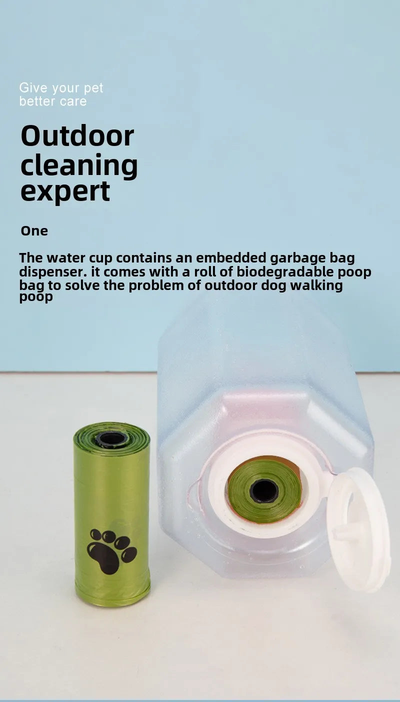 3-in-1 Dog Water Bottle with Food Storage & Waste Bag Holder