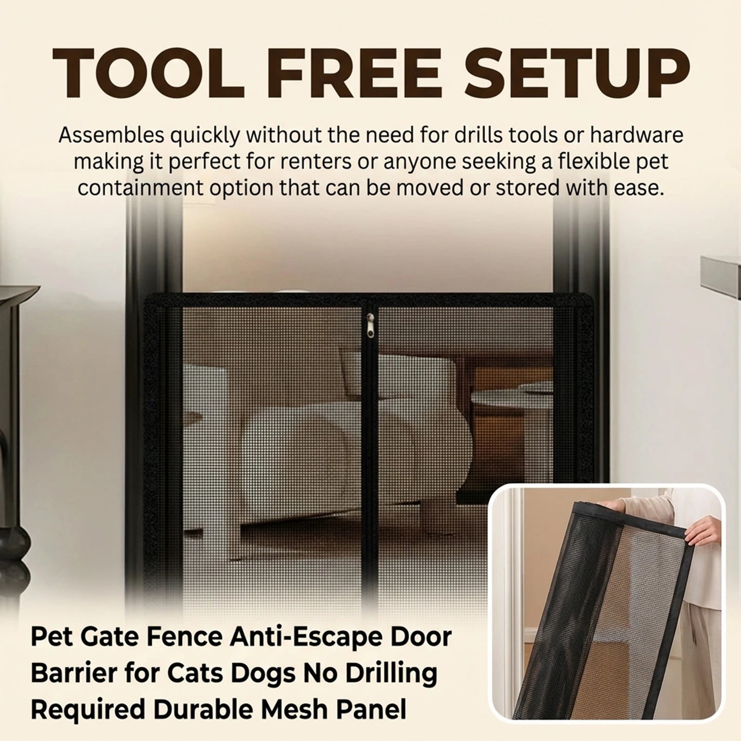 No-Drill Mesh Pet Gate Fence for Cats & Dogs