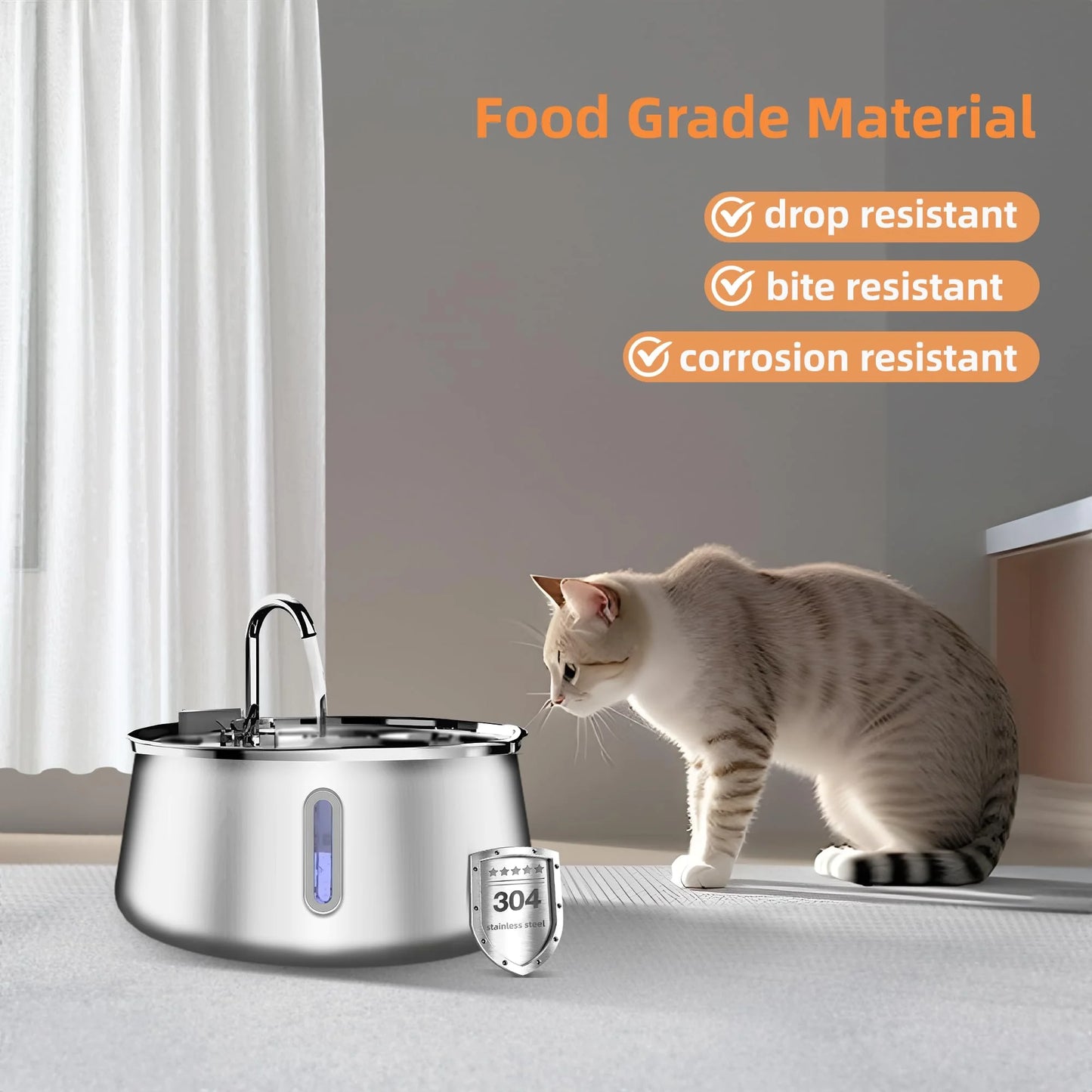 4L Stainless Steel Cat & Dog Water Fountain — Ultra-Quiet Pump for Multiple Pets