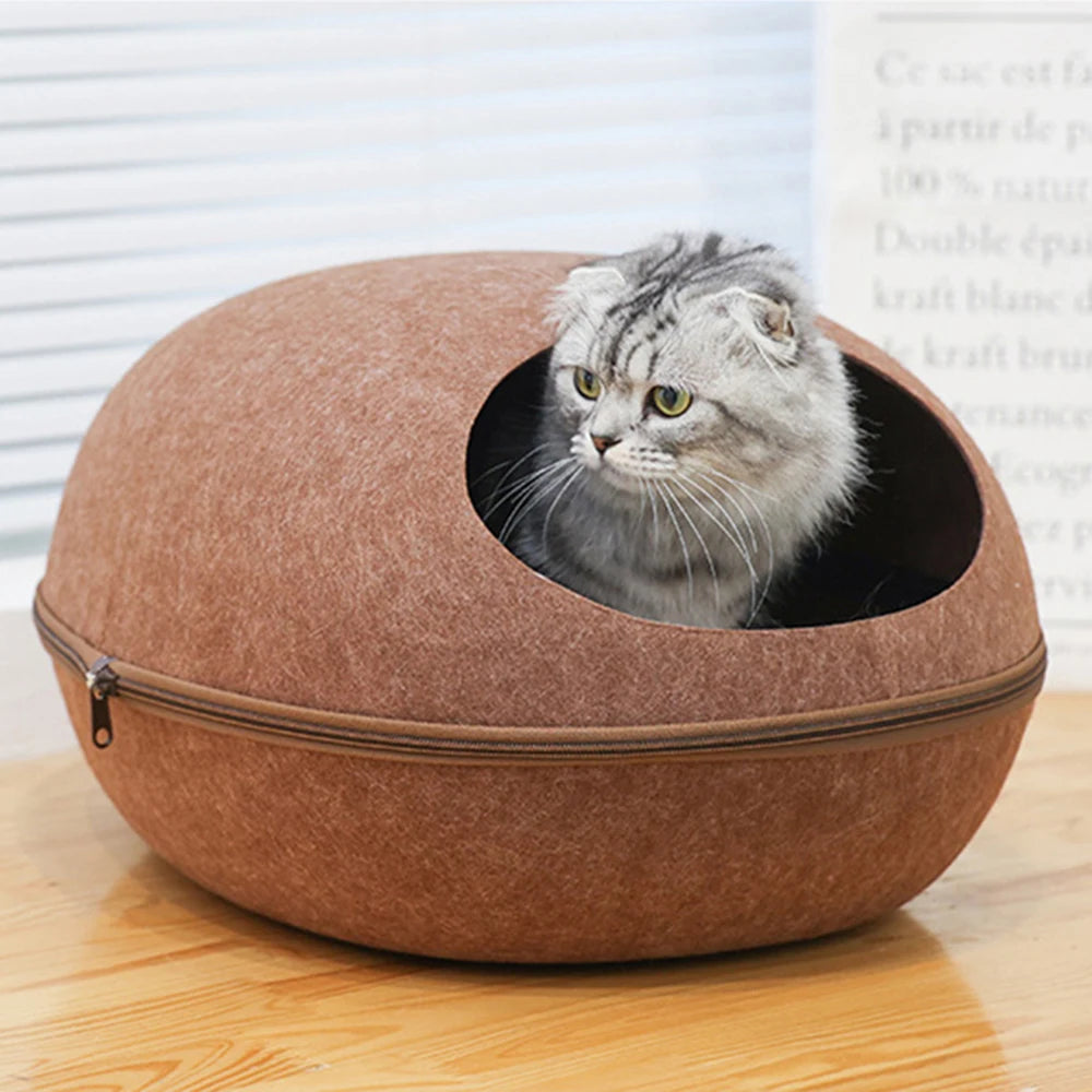 Egg-Shaped Felt Cat Bed with Mattress