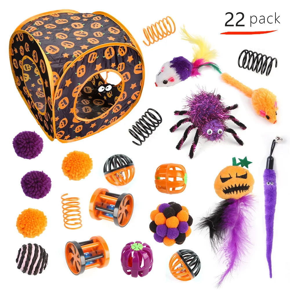 Halloween Cat Toy Variety Set with Wand, Mouse and Bell