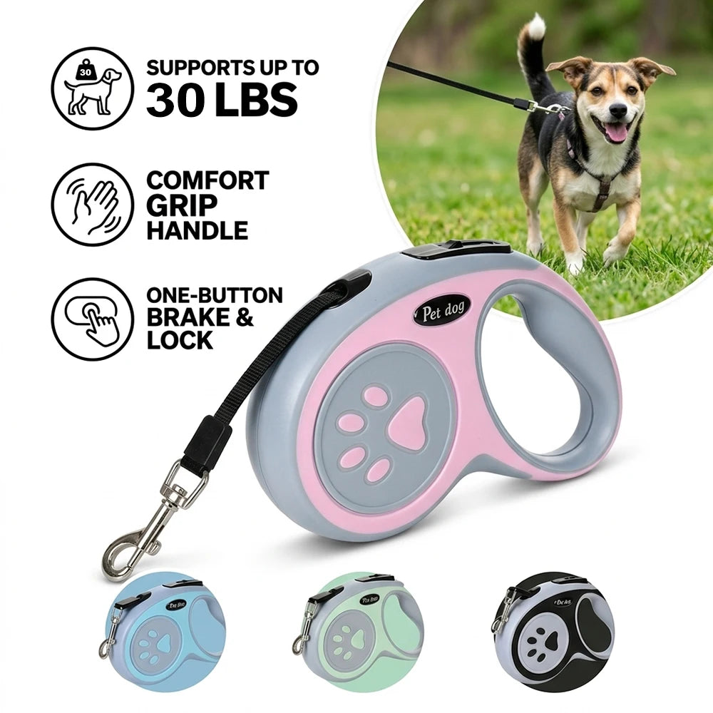 Retractable Dog Leash with One-Button Lock