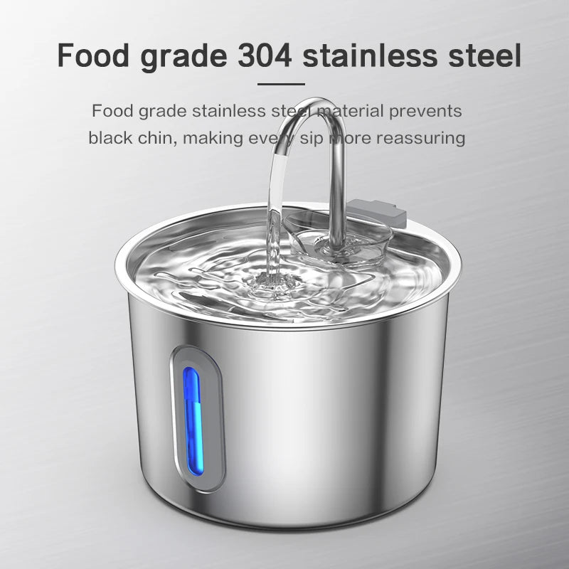 Stainless steel cat water fountain with viewing window cat fountain. Multi-filter automatic pet water dispenser, silent cat wate