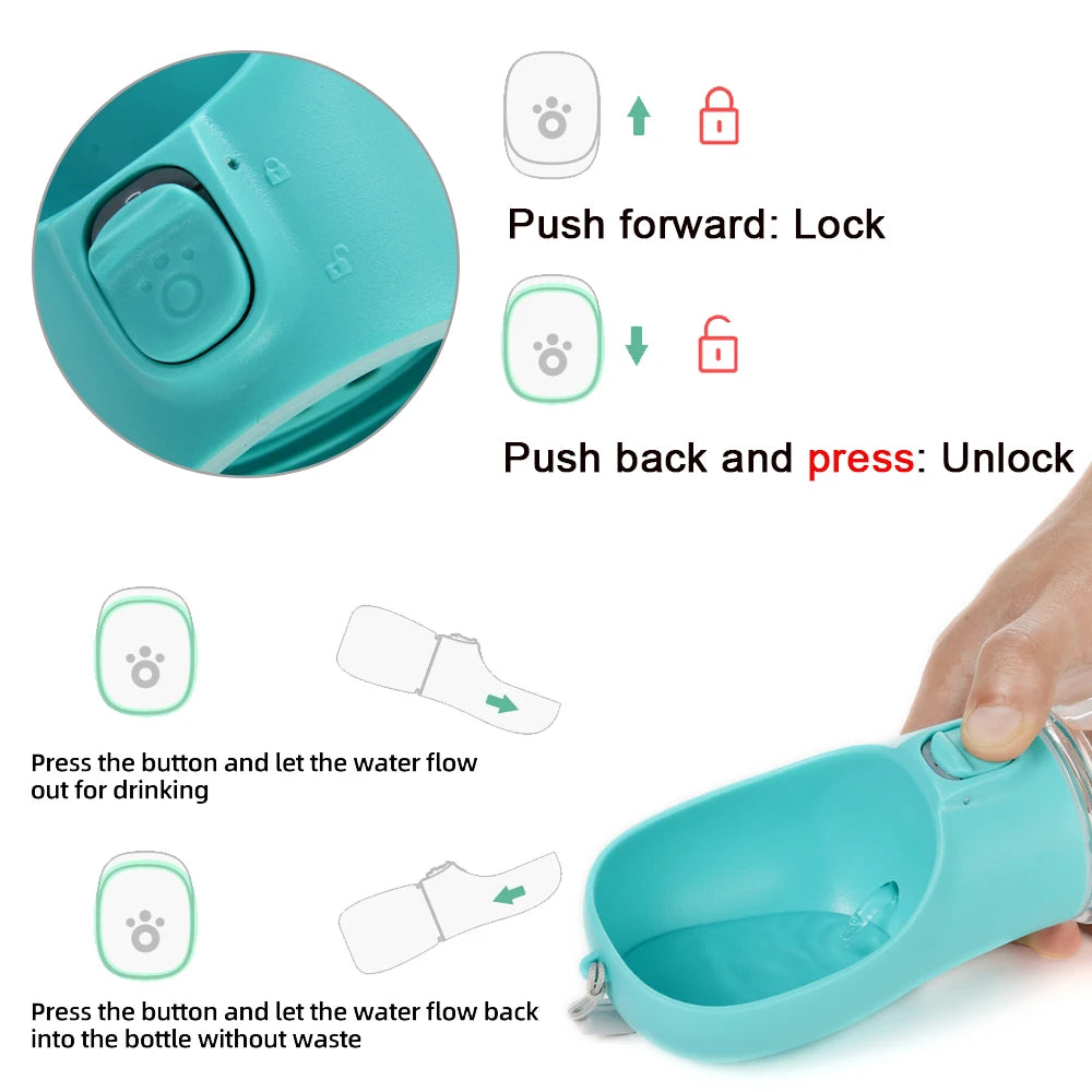 Portable Dog Water Bottle with Drinking Bowl – Leakproof, for Dogs & Cats
