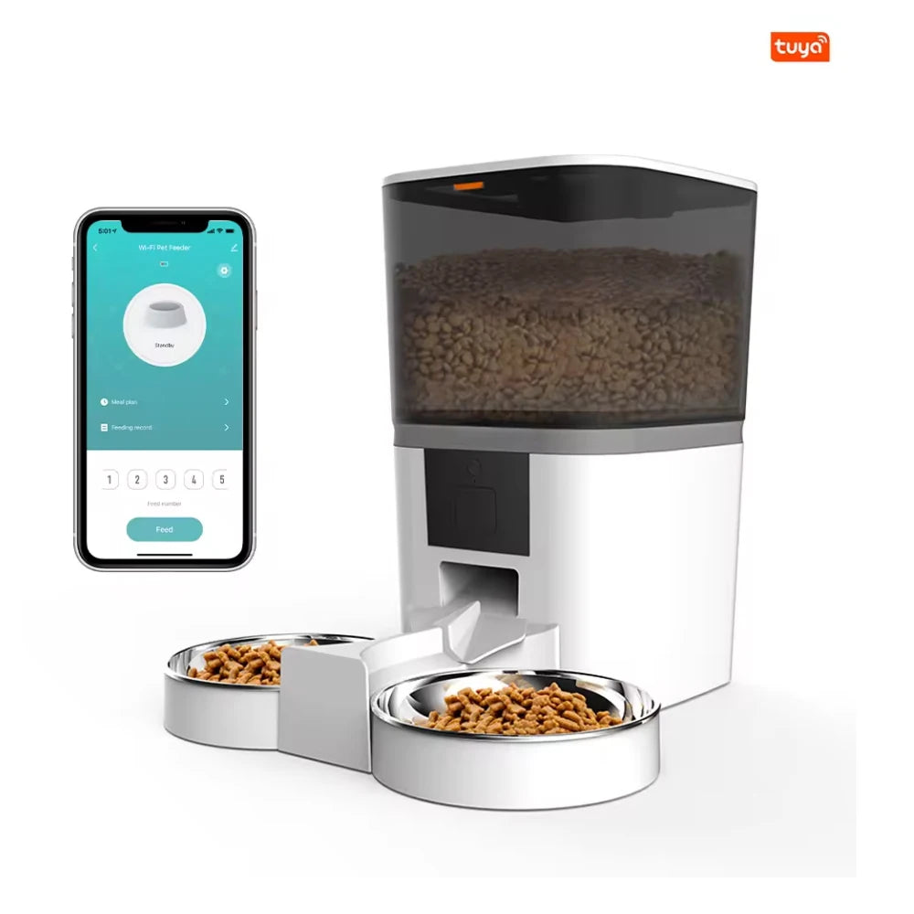 Distributeur automatique de nourriture pour animaux de compagnie Smart WiFi 4L - Double gamelle avec télécommande