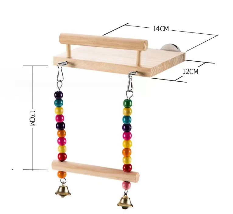 Plateforme de cage à oiseaux en bois avec balançoire et pont de corde