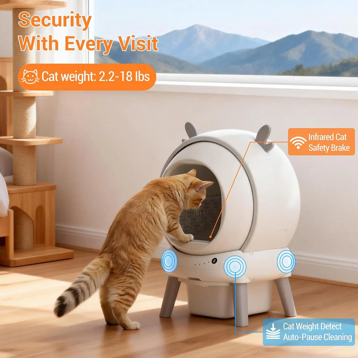 65L Self-Cleaning Cat Litter Box | 9 Safety Sensors | Triple Odour Control | App & UK Plug