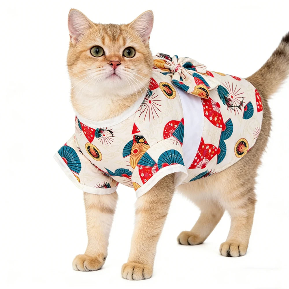 Japanese Bow Print Pet Kimono for Cats & Small Dogs