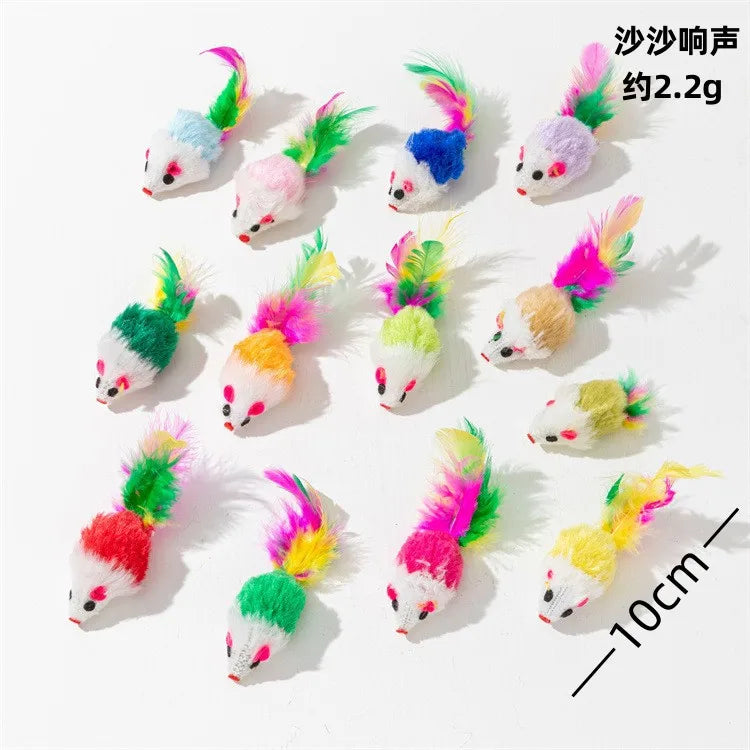 Feather Mouse Cat Toys - 10 Pack Interactive Play Set with Catnip