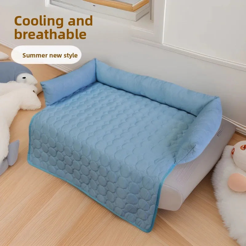 Premium Ice Silk Cooling Mat with Integrated Pillow — Large Breathable Pet Pad in 3 Colours & 2 Sizes