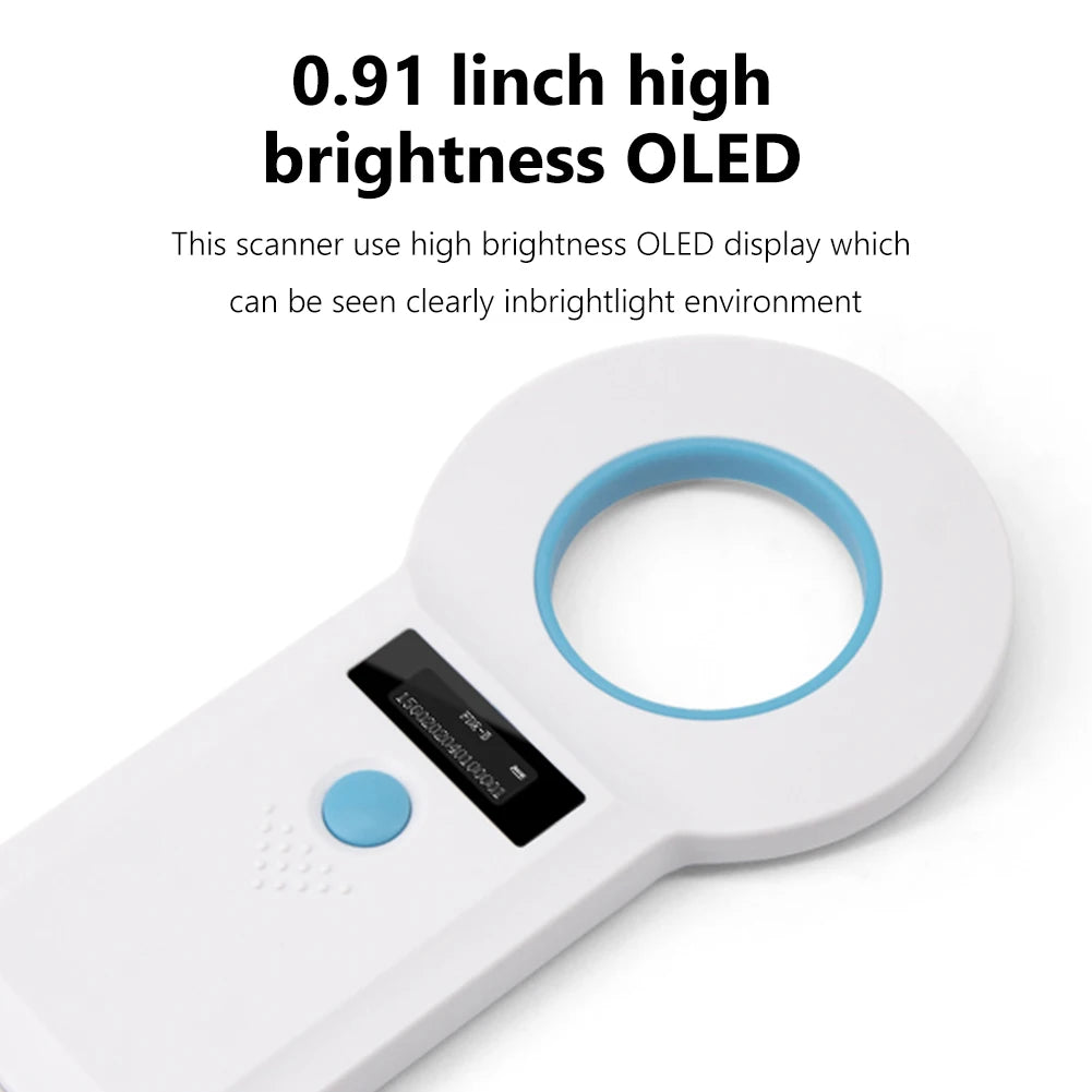 Handheld Pet Microchip Scanner | RFID & EMID Reader with OLED Display