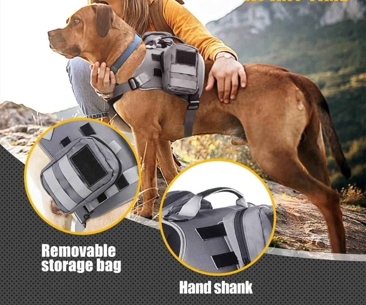 Harnais sac à dos pour chien avec sangles réglables et poches latérales