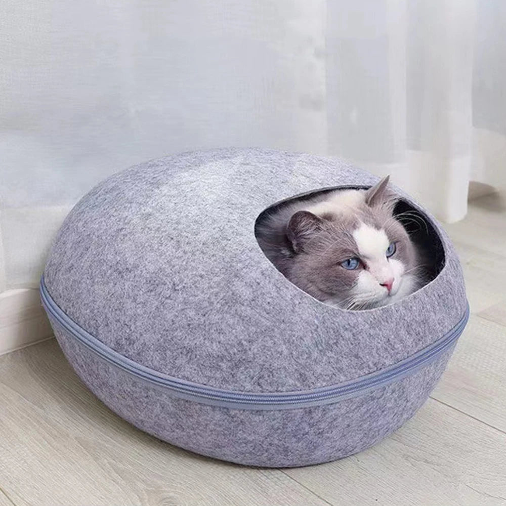 Egg-Shaped Felt Cat Bed with Mattress