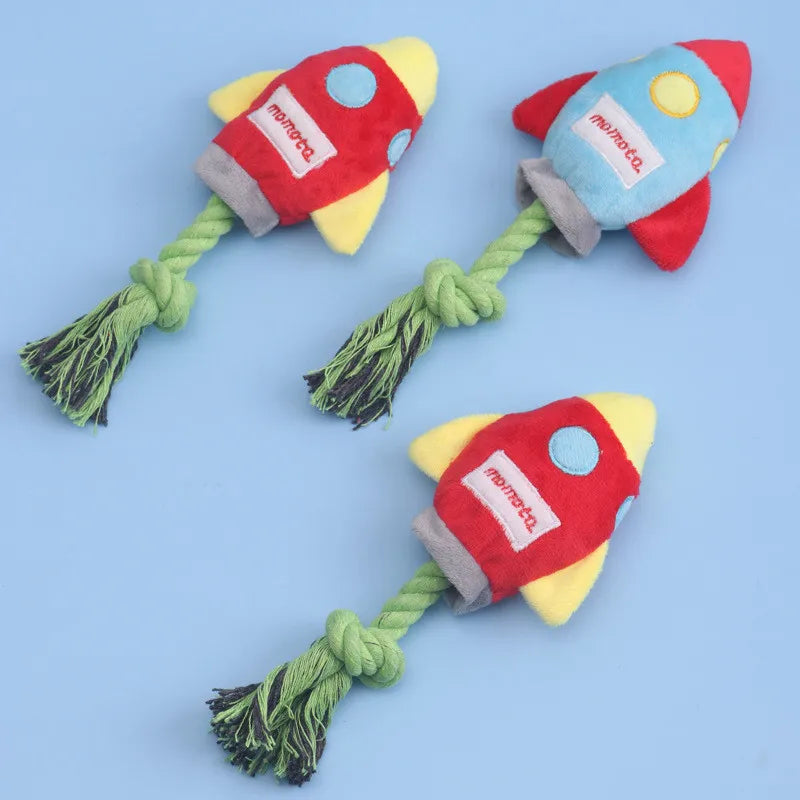 Plush Rocket Dog Toy - Bite Resistant Corduroy Chew Toy for All Dog Sizes
