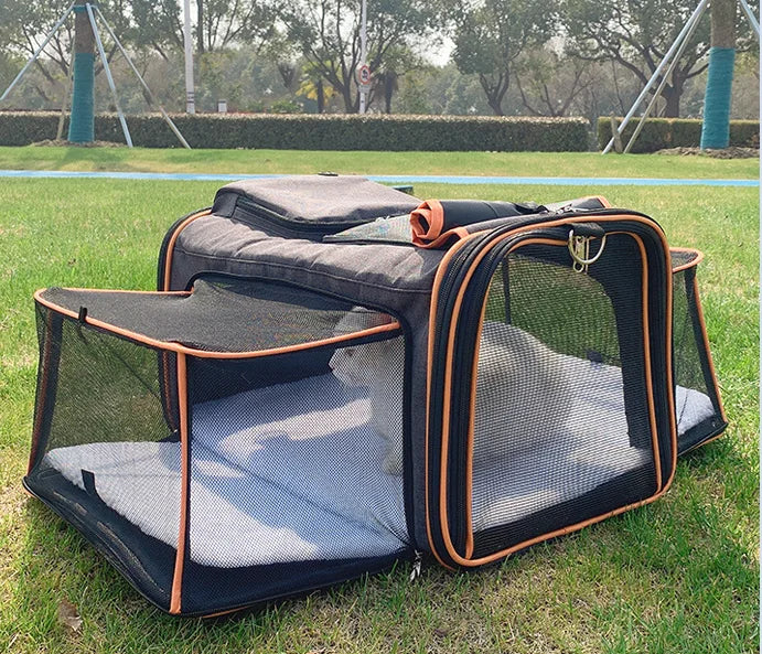 Expandable Pet Carrier with Fleece Pad & Storage Pockets