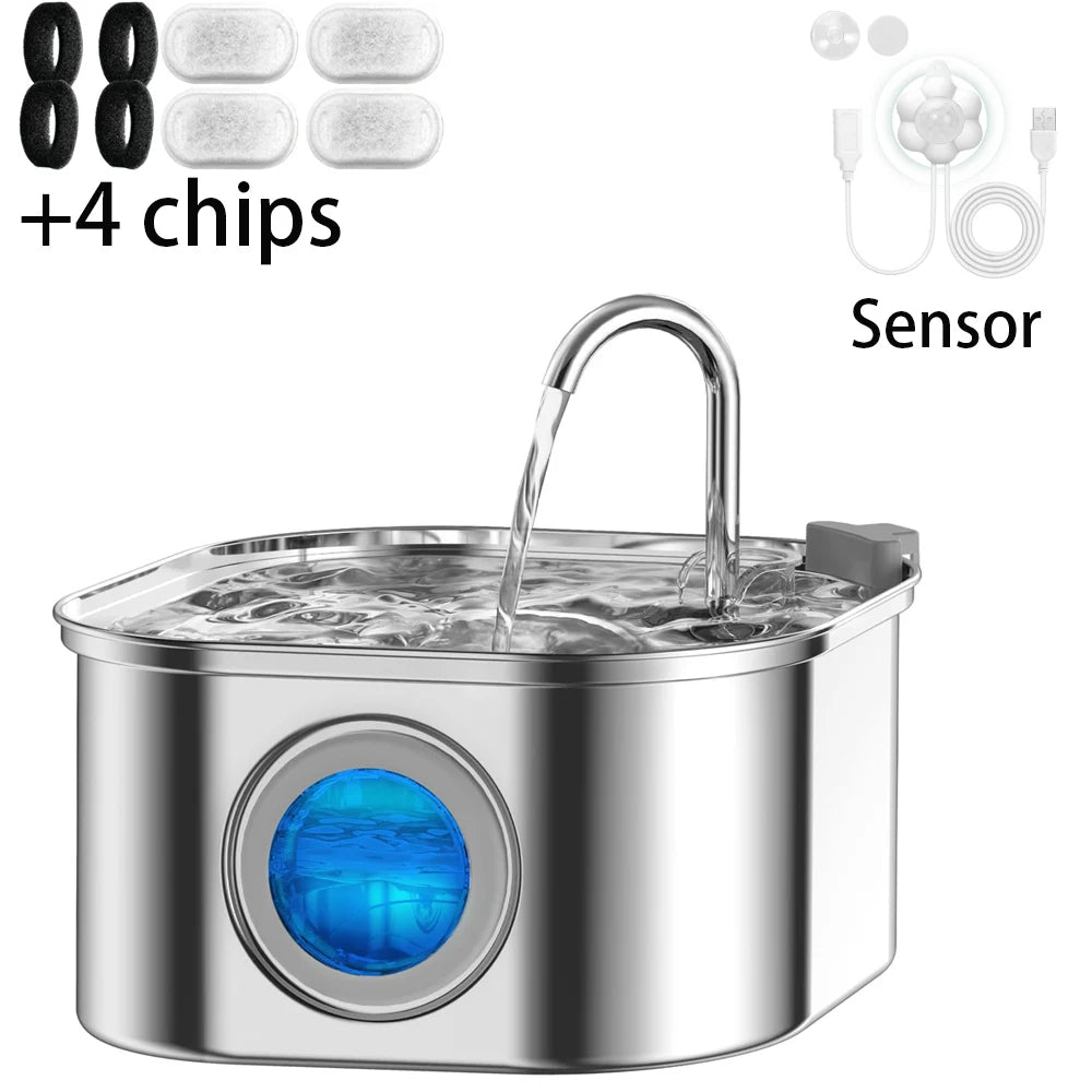 Fontaine à eau automatique en acier inoxydable de 3,2 L pour chat, distributeur d'eau intelligent pour animaux de compagnie avec capteur pour chats et chiens
