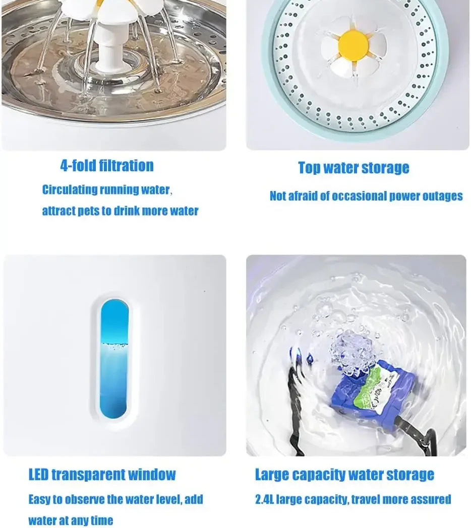 Cat Water Fountain - 2.4L Stainless Steel Automatic Pet Drinking Fountain