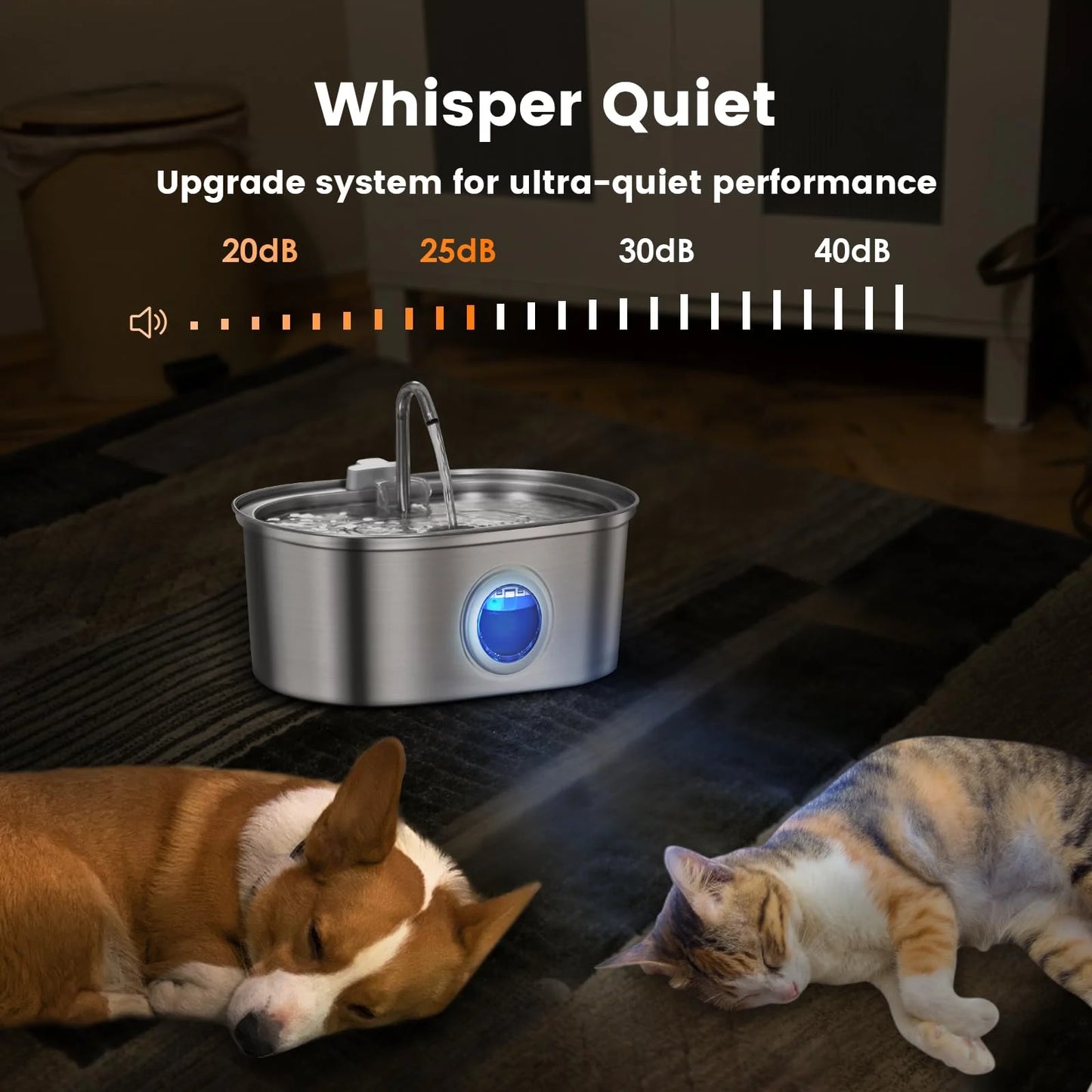 3.2L Stainless Steel Pet Water Fountain with Visible Water Level Window