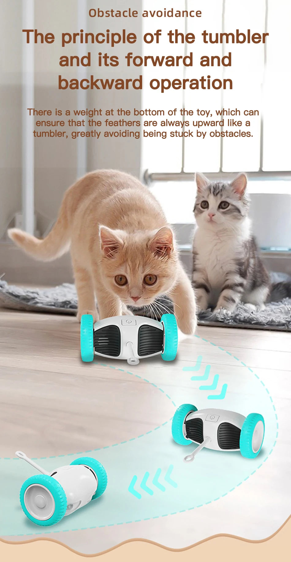 Jouet interactif intelligent pour chat - Voiture à équilibrage automatique avec plumeau pour jeu d'intérieur